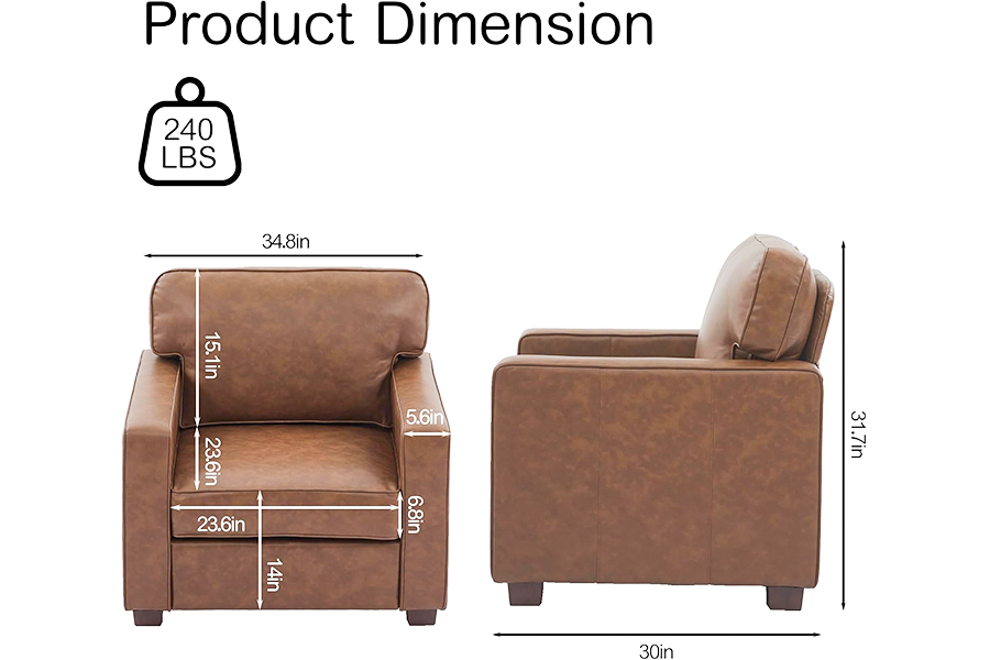 Sofá de cuero sintético de PU, silla (SF021-BR-S)/Loveseat (SF021-BR-M)/sofá (SF021-BR-L)